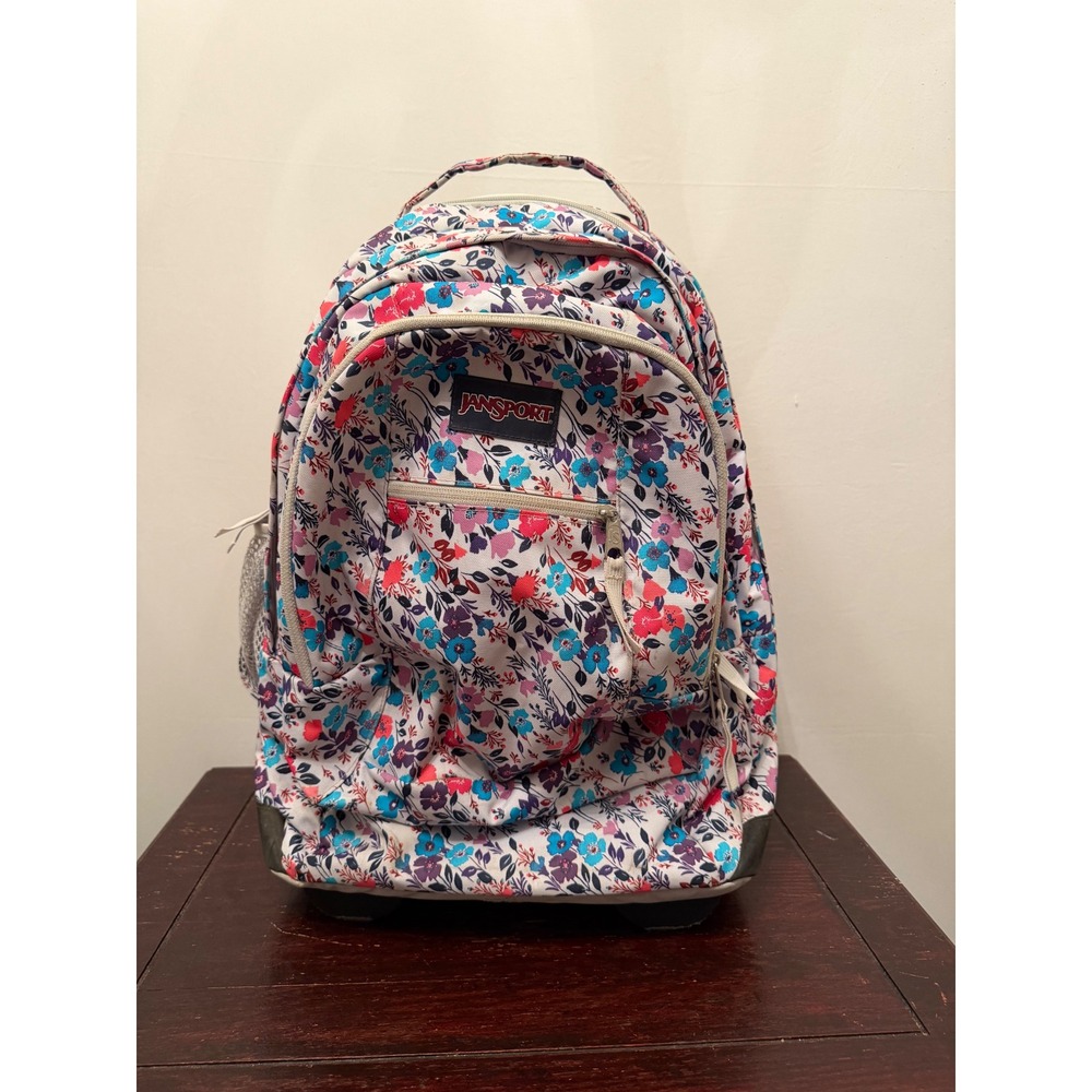 Jansport Rolling Backpack Driver 8 Floral Print White Blue Pink OS